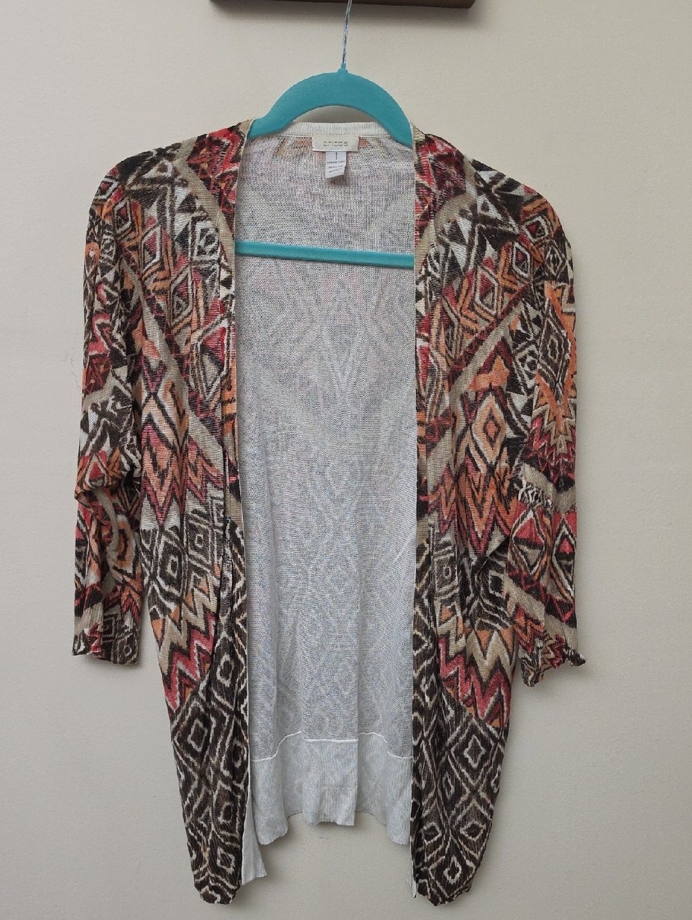 Chico's Open-Front Aztec Cardigan in Rust, Tan, Black & Cream SZ 1 ( MED) - Picture 1 of 4